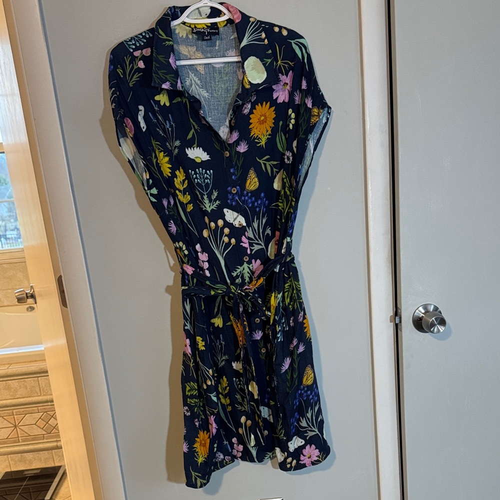 Lesley Evers Floral Navy Shirt Dress with Belt